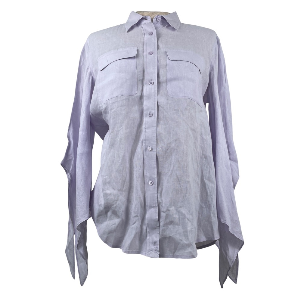 Lauren Ralph Lauren Linen Shirt Women's Lavender Button Down Oversized Pockets M